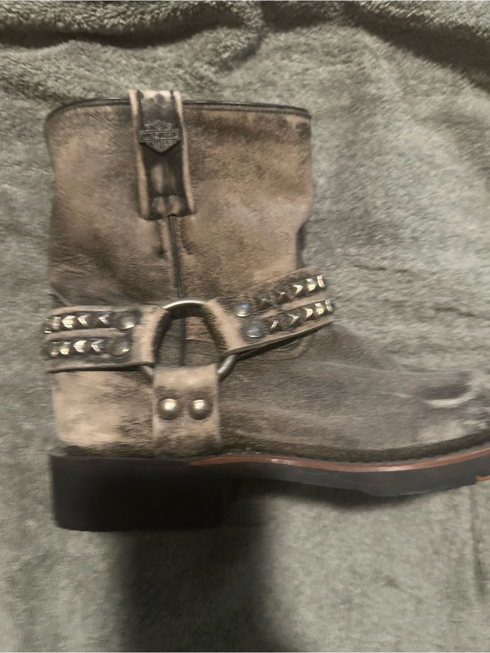Harley-Davidson Women's Distressed Grey / Brown Leather Studded Harness Boot